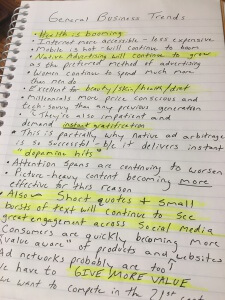 My personal list of biz trends (handwriting sucks but you get the idea)